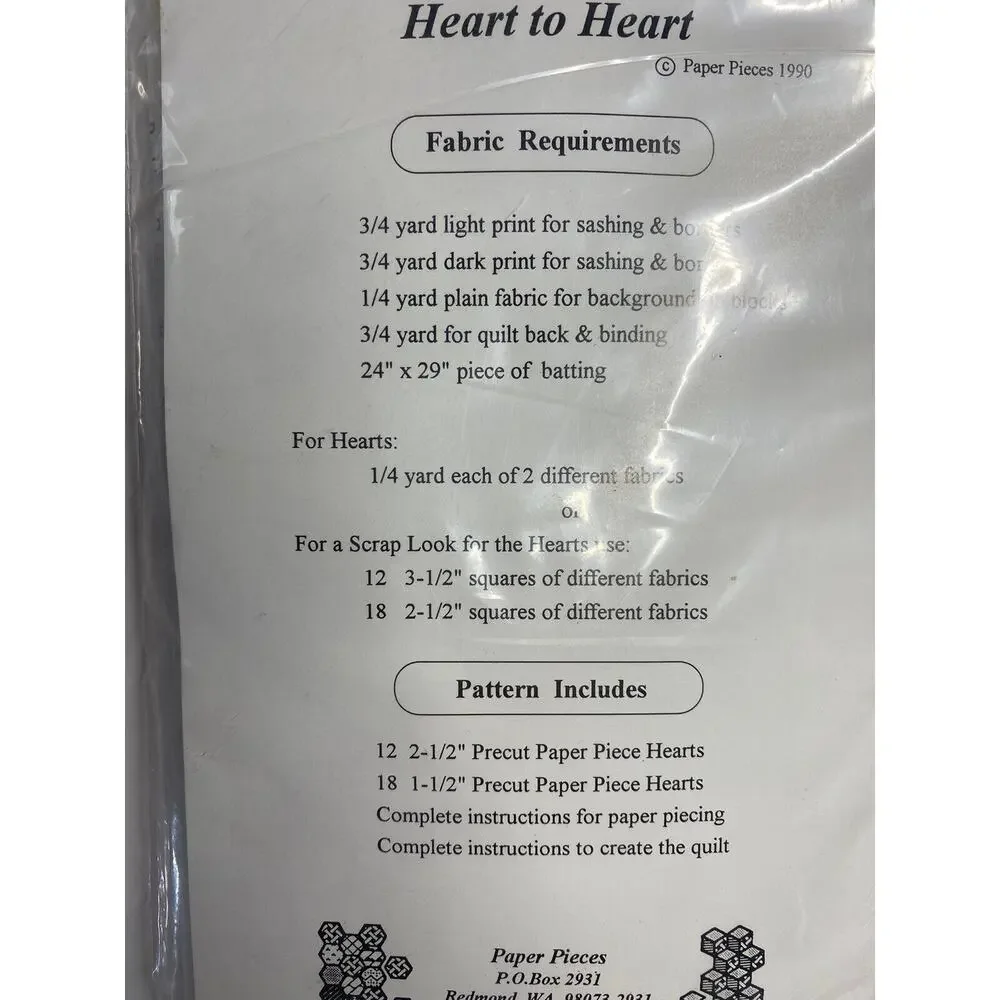 Loving Pieces Quilt Booklet Pattern Pieces Heart Kit Plastic Quilting Templates
